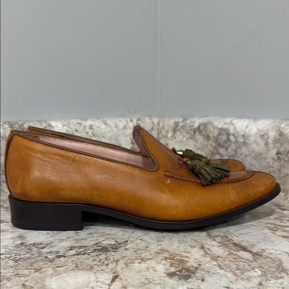 Giorgio Brutini Tan Leather Loafers with Green Tassels - Picture 7 of 12